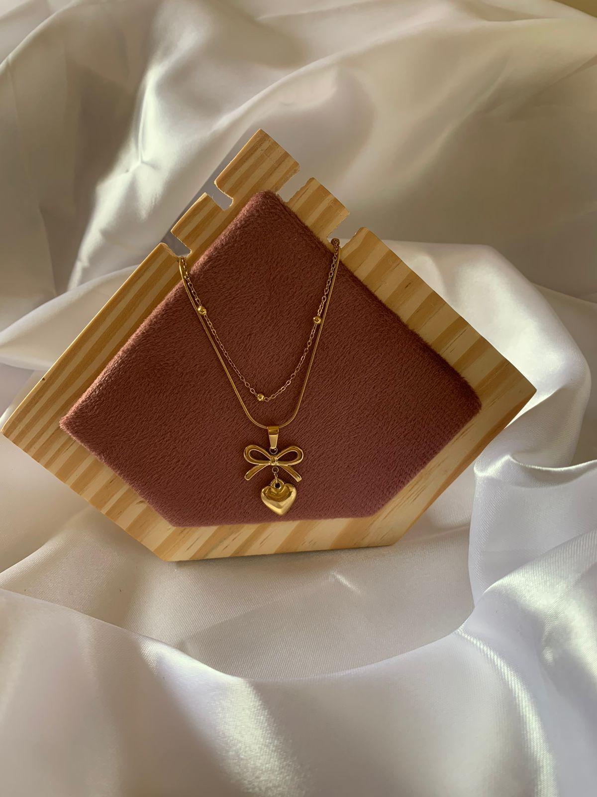 Double Bow Heart Necklace