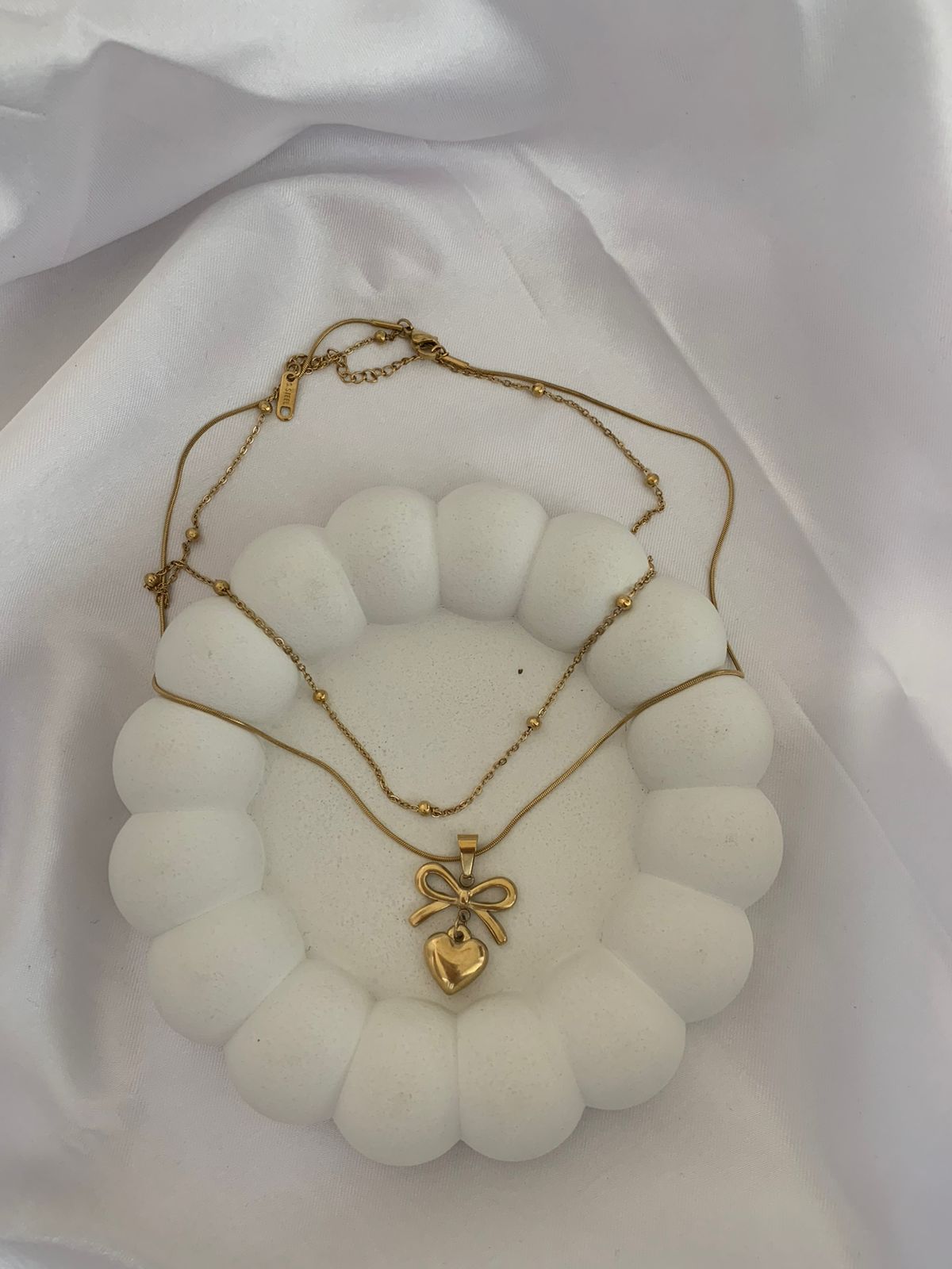 Double Bow Heart Necklace