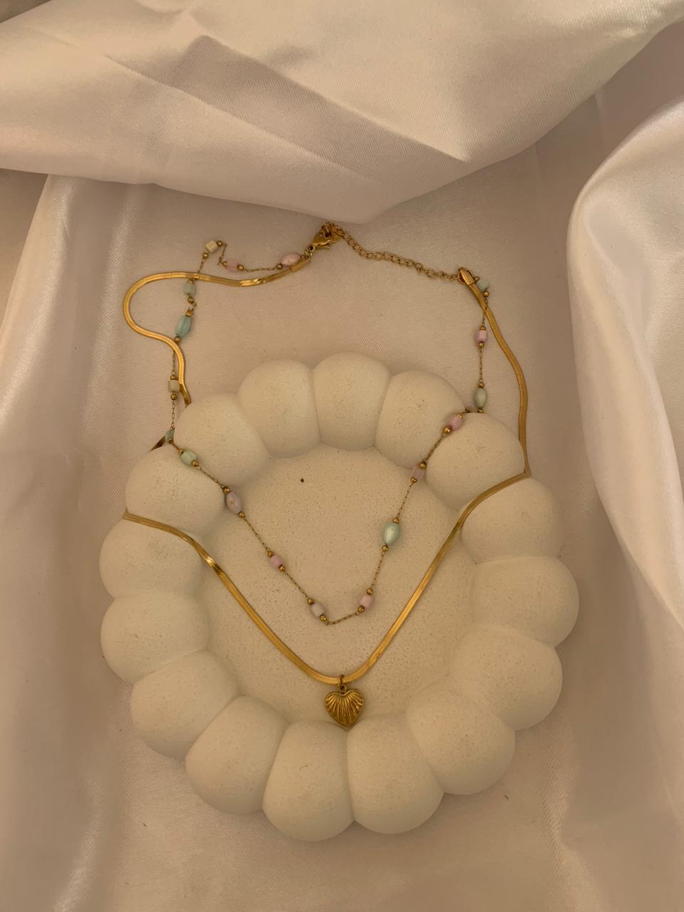 Double Layer Perl Heart Necklace