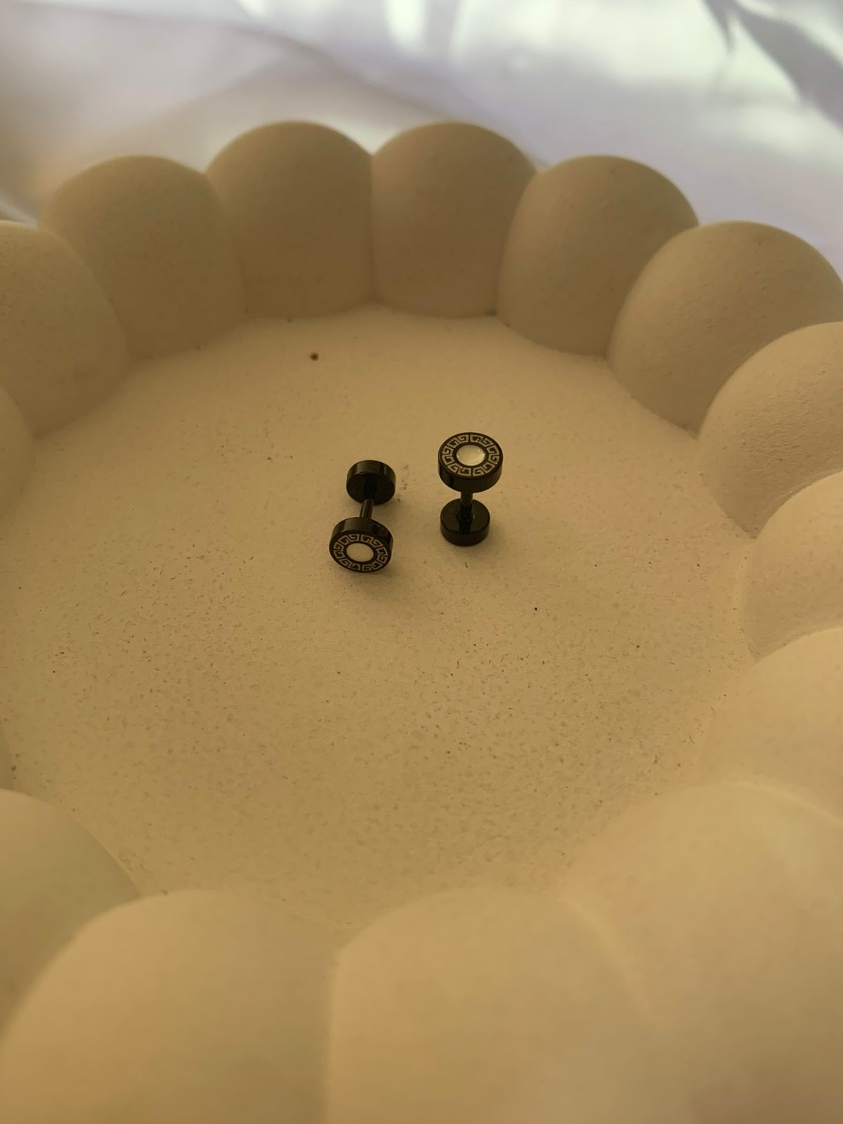 Black Self Pattern Stud Earring