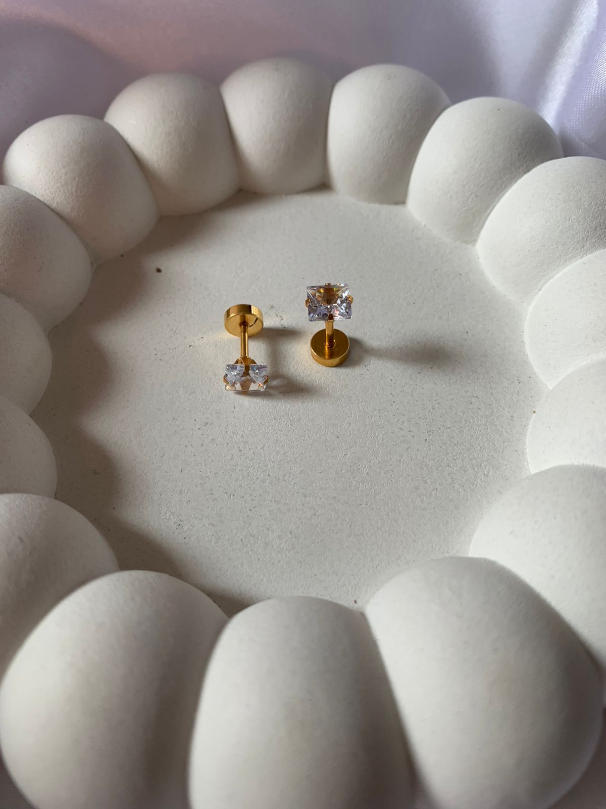 Square Gold Stud Earrings-Pair