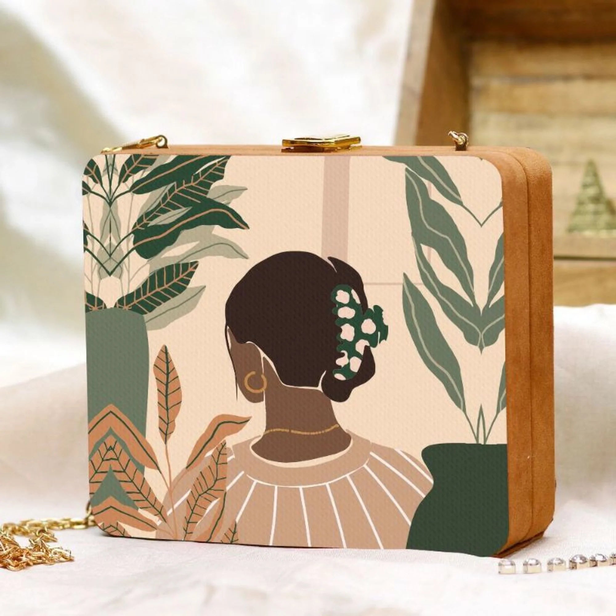 Bun Girl Wooden Clutch