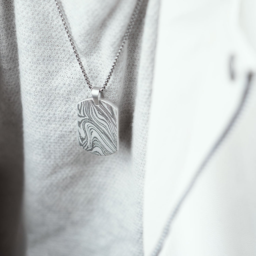 Damascus Steel Dog Tag Necklace