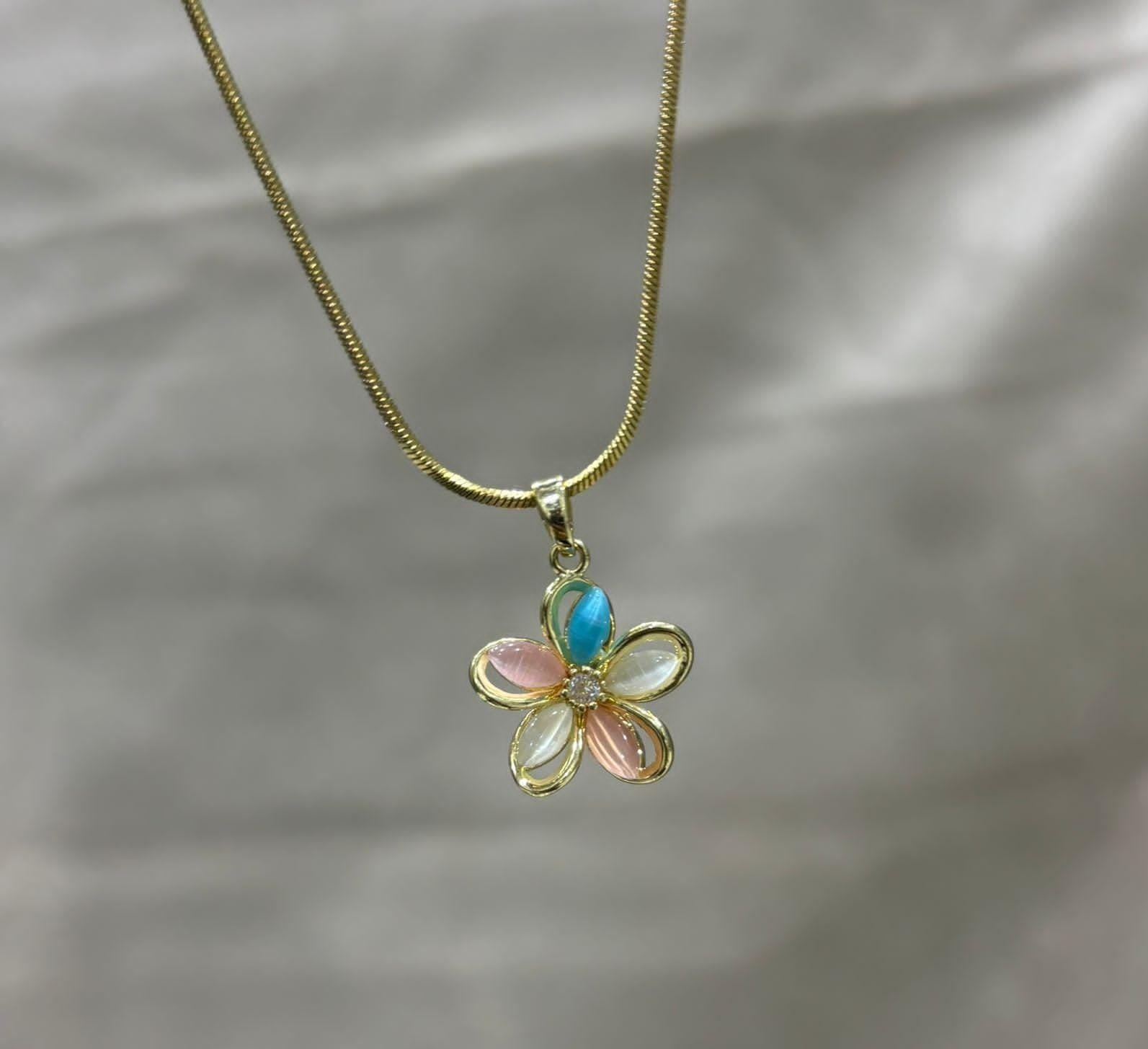 Pink Blue Daisy Necklace
