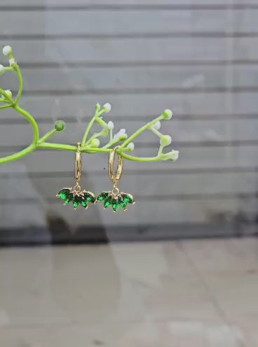 Green Crown Hanginh Hoops Earrings