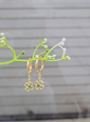Flower Green Hanging Hoops Earrings