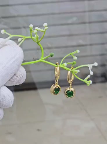 Green Stone Hoops Earrings