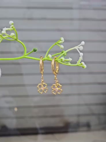 White Flower Hanging Hoops Earrings