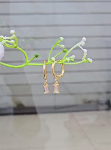White Square Hanging Hoops Earrings