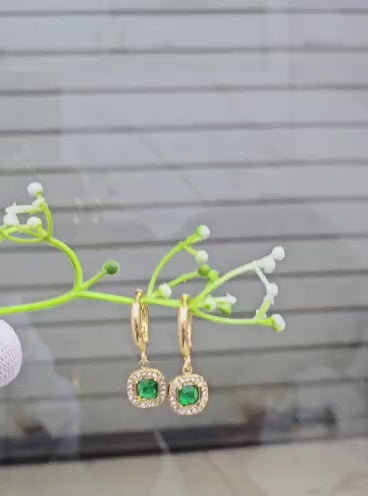 Green Border Hanging Hoops Earrings