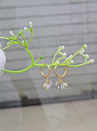 White Crown Hanging Hoops Earrings