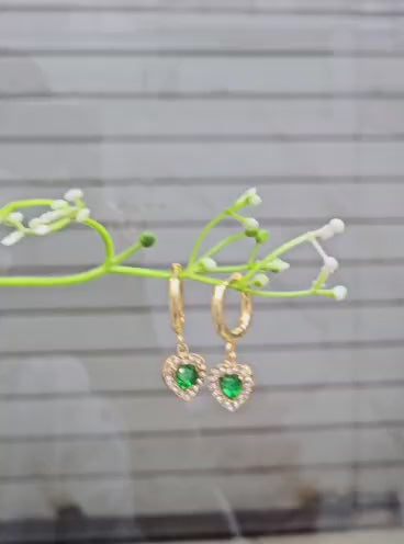 Green Heart Hanging Hoops Earrings