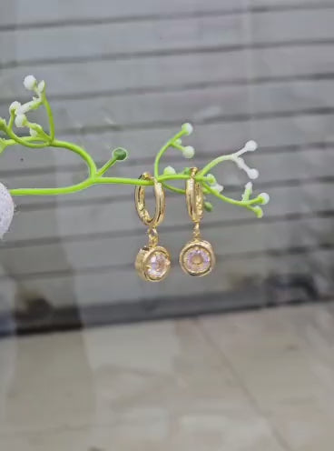 White Stone Hanging Hoops Earrings