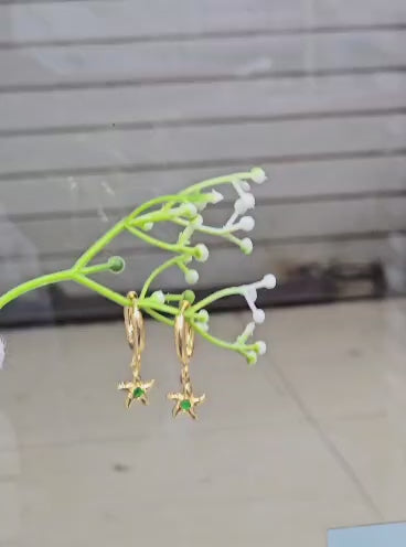 Green Star Fish Hanging Hoops Earrings